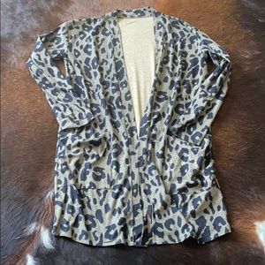 Tickled teal leopard print long cardigan.
